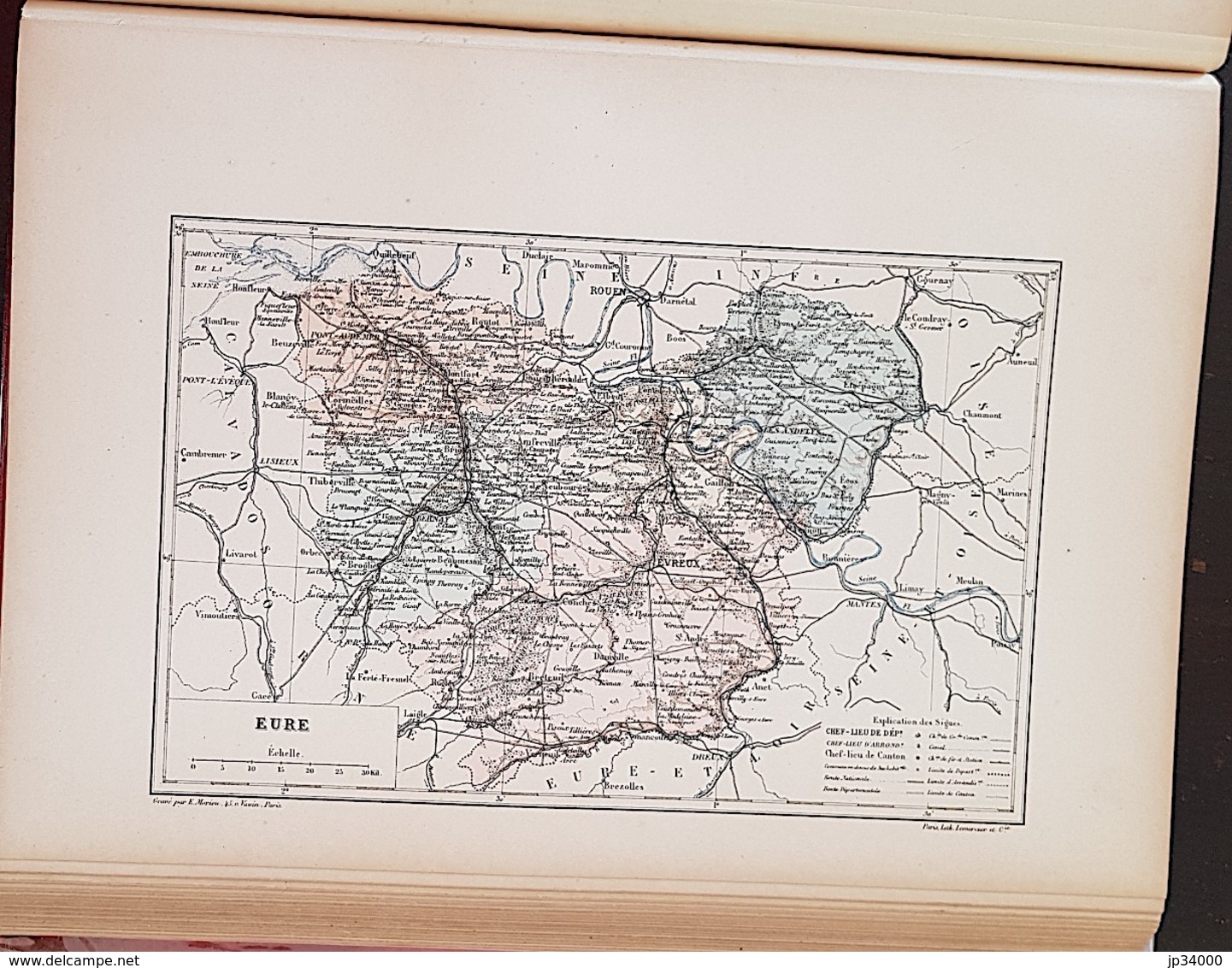 CARTE GEOGRAPHIQUE ANCIENNE: FRANCE: EURE (27) (garantie Authentique. Epoque 19 ème Siècle) - Cartes Géographiques