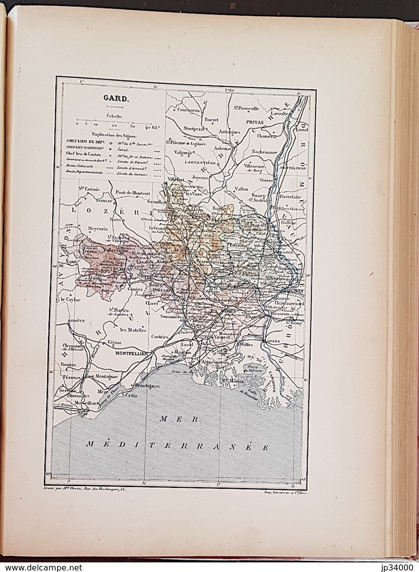 CARTE GEOGRAPHIQUE ANCIENNE: FRANCE: GARD (30) (garantie Authentique. Epoque 19 ème Siècle) - Geographische Kaarten