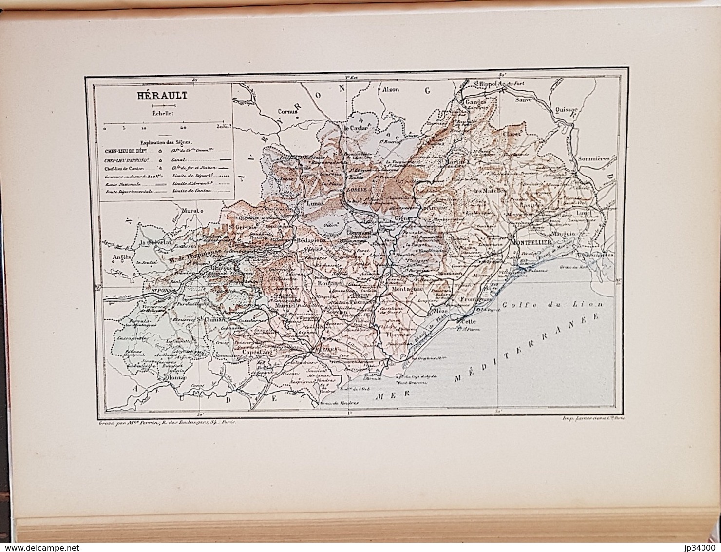 CARTE GEOGRAPHIQUE ANCIENNE: FRANCE: HERAULT (34) (garantie Authentique. Epoque 19 ème Siècle) - Geographical Maps