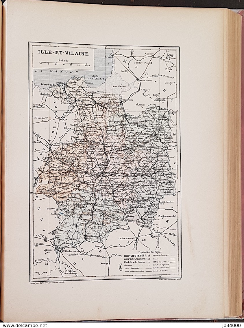 CARTE GEOGRAPHIQUE ANCIENNE: FRANCE: ILLE ET VILAINE (35) (garantie Authentique. Epoque 19 ème Siècle) - Cartes Géographiques