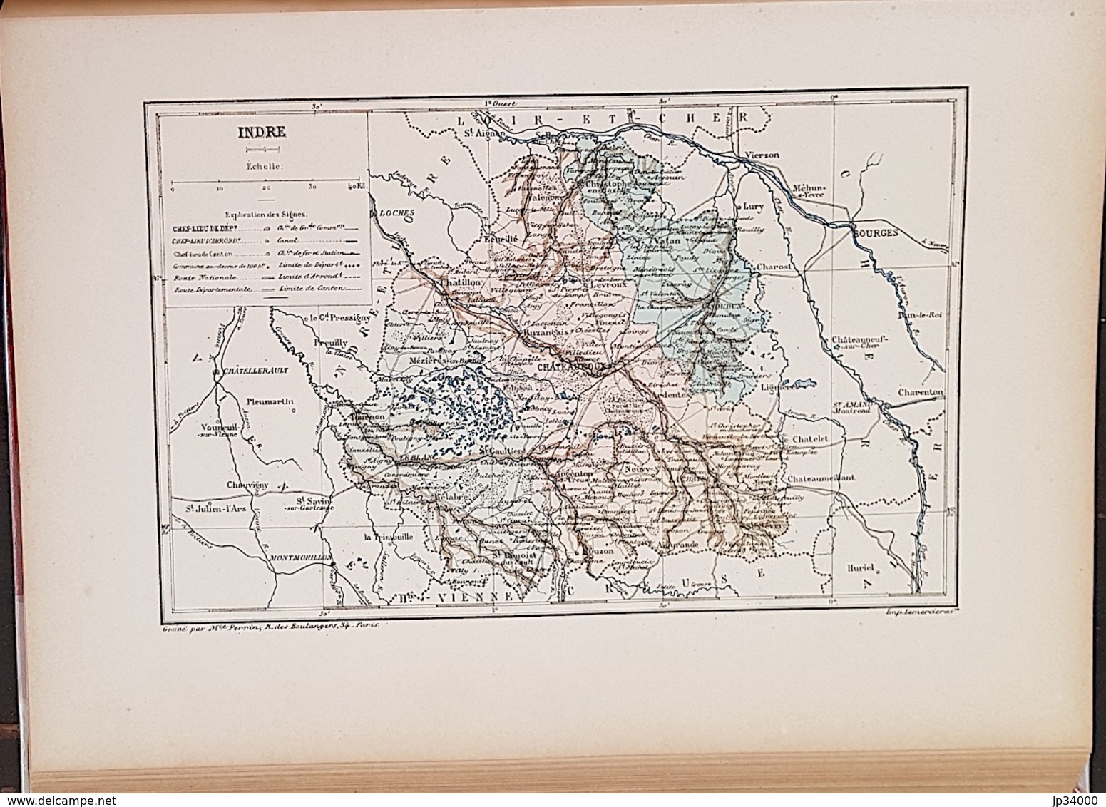 CARTE GEOGRAPHIQUE ANCIENNE: FRANCE: INDRE (36) (garantie Authentique. Epoque 19 ème Siècle) - Cartes Géographiques