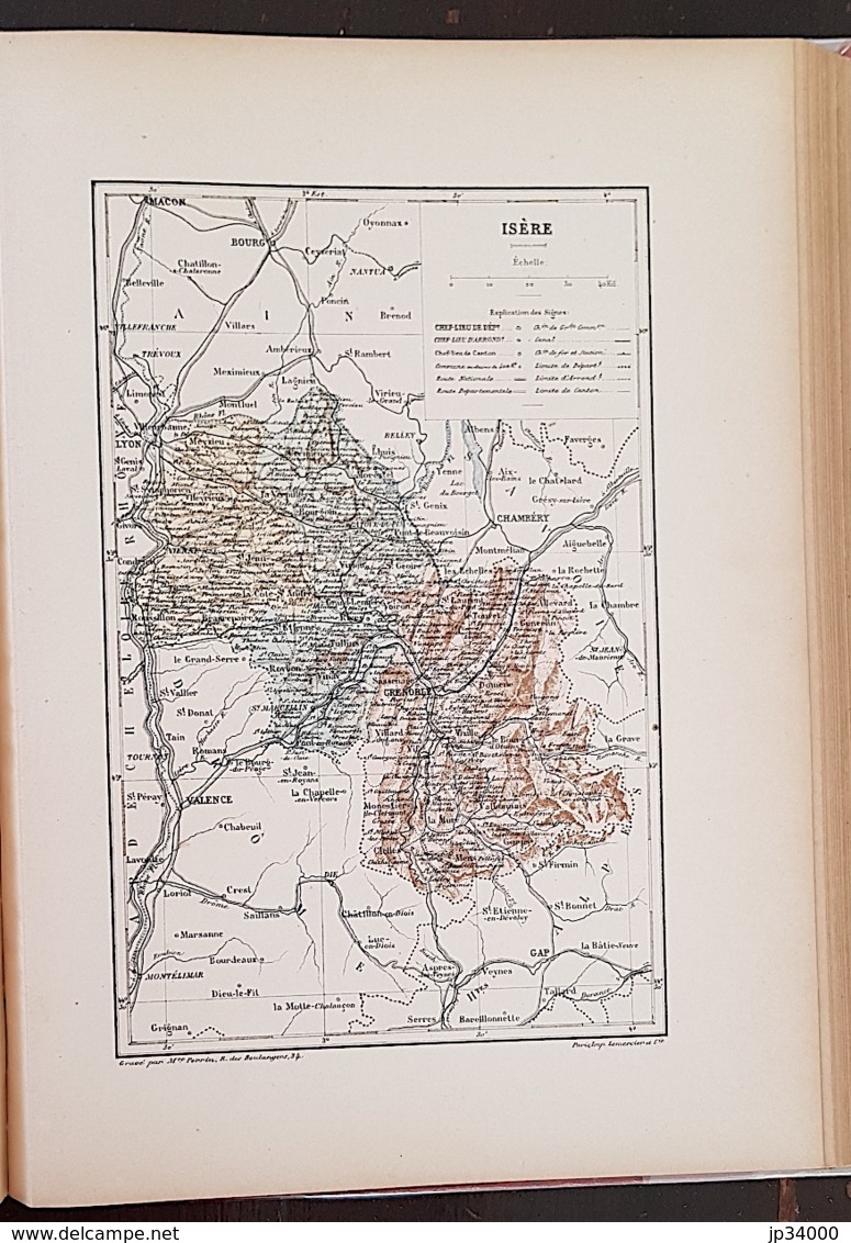 CARTE GEOGRAPHIQUE ANCIENNE: FRANCE: ISERE (38) (garantie Authentique. Epoque 19 ème Siècle) - Cartes Géographiques