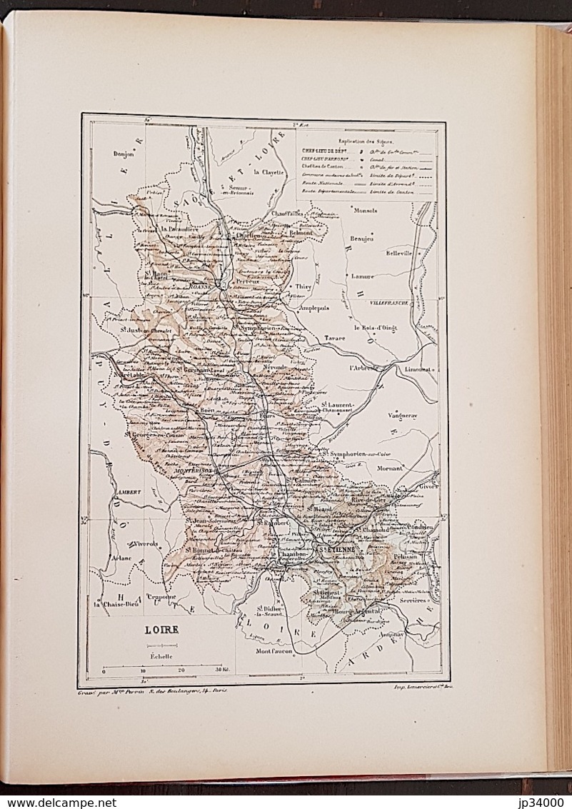 CARTE GEOGRAPHIQUE ANCIENNE: FRANCE: LOIRE(42) (garantie Authentique. Epoque 19 ème Siècle) - Carte Geographique