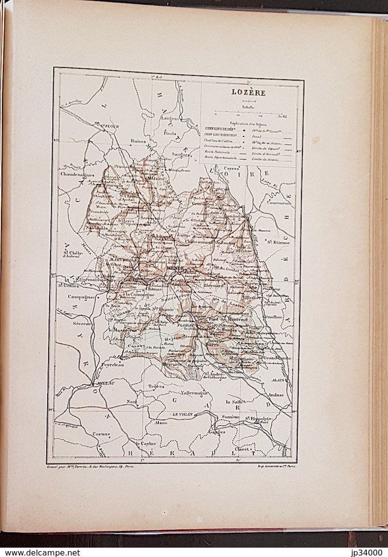 CARTE GEOGRAPHIQUE ANCIENNE: FRANCE: LOZERE(48) (garantie Authentique. Epoque 19 ème Siècle) - Cartes Géographiques