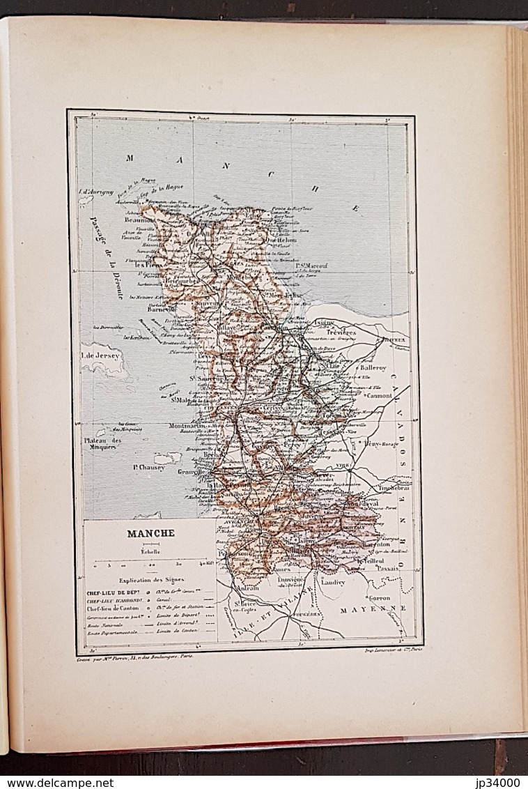 CARTE GEOGRAPHIQUE ANCIENNE: FRANCE: MANCHE (50) (garantie Authentique. Epoque 19 ème Siècle) - Cartes Géographiques