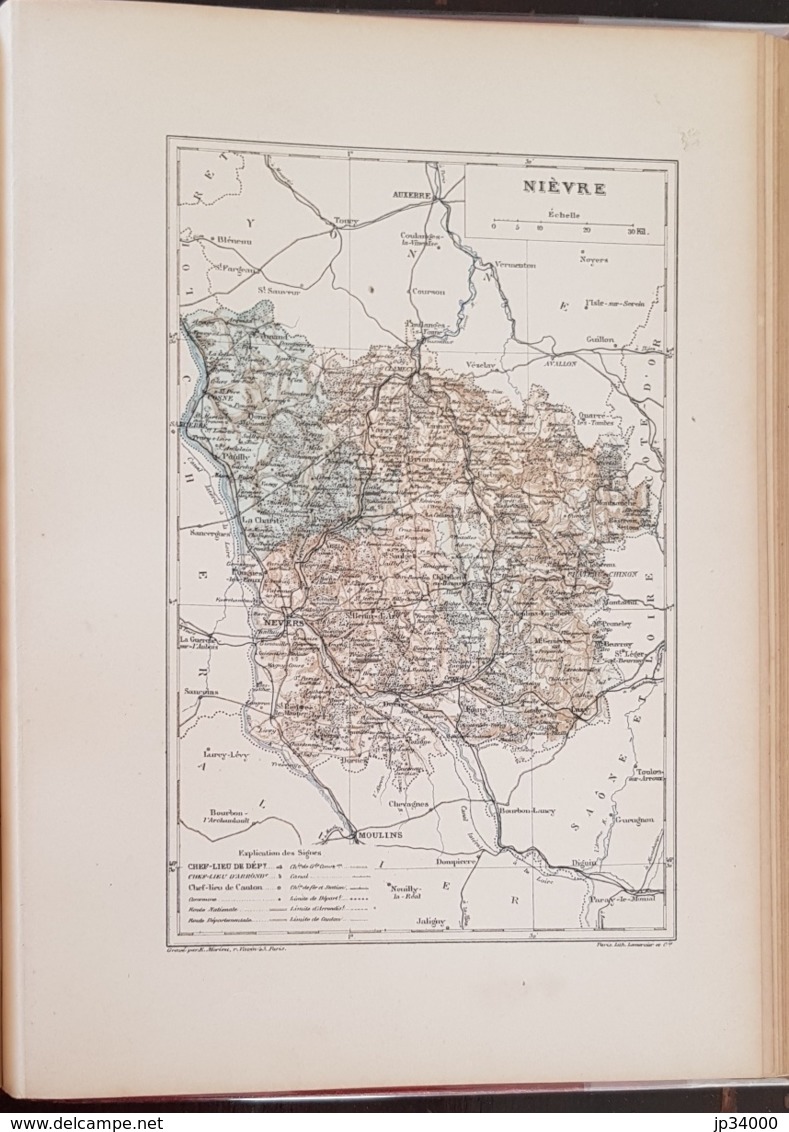 CARTE GEOGRAPHIQUE ANCIENNE: FRANCE: NIEVRE (58) (garantie Authentique. Epoque 19 ème Siècle) - Carte Geographique