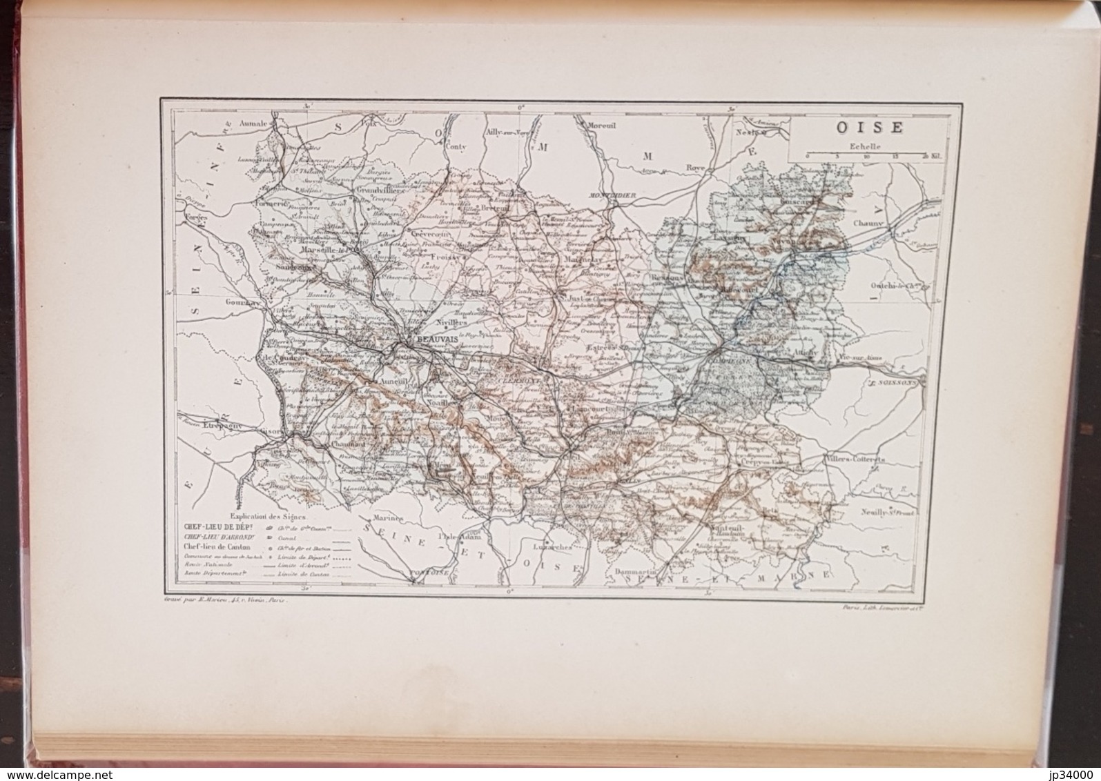 CARTE GEOGRAPHIQUE ANCIENNE: FRANCE: OISE (60) (garantie Authentique. Epoque 19 ème Siècle) - Cartes Géographiques