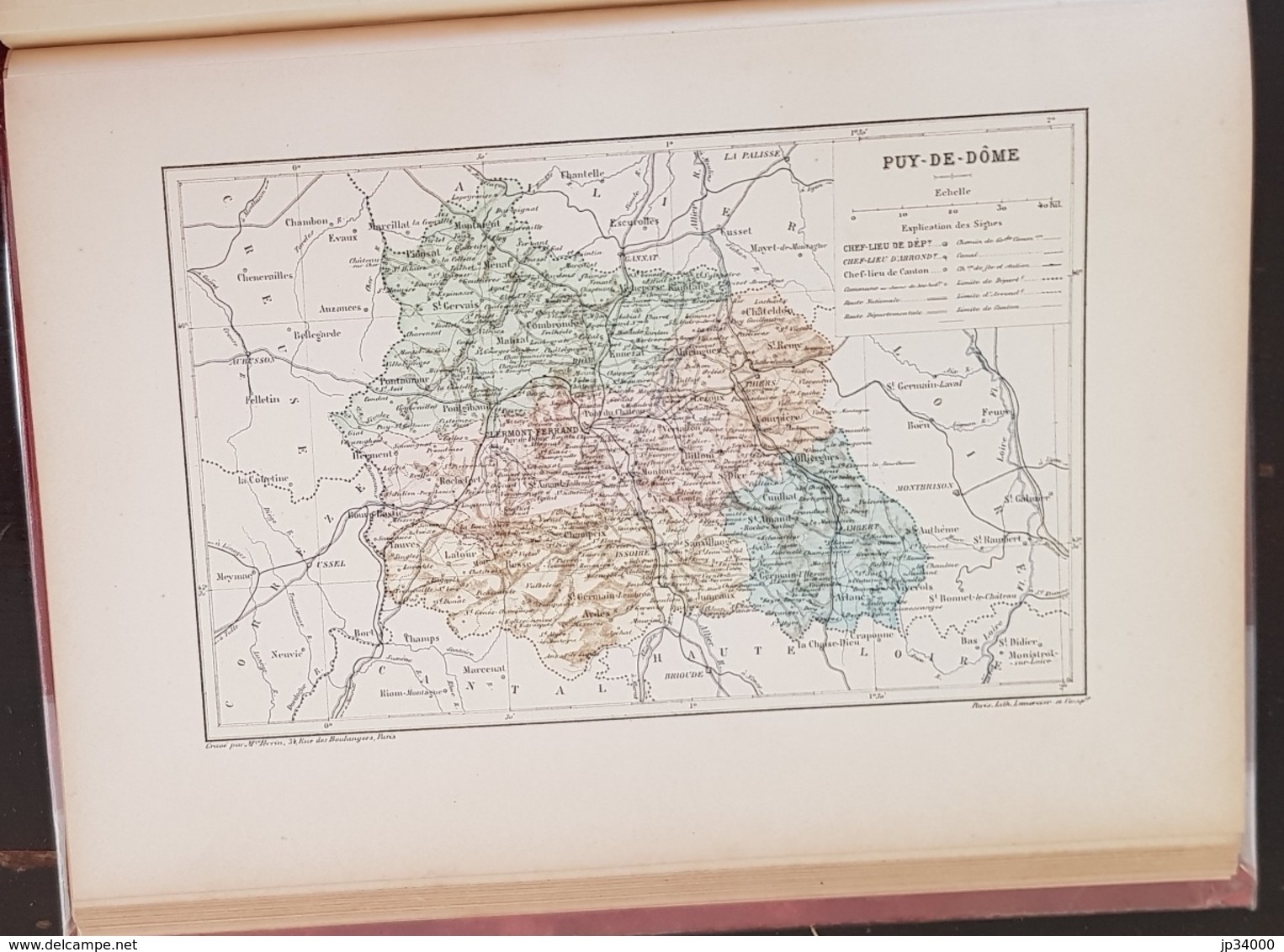 CARTE GEOGRAPHIQUE ANCIENNE: FRANCE: PUY DE DOME (63) (garantie Authentique. Epoque 19 ème Siècle) - Cartes Géographiques