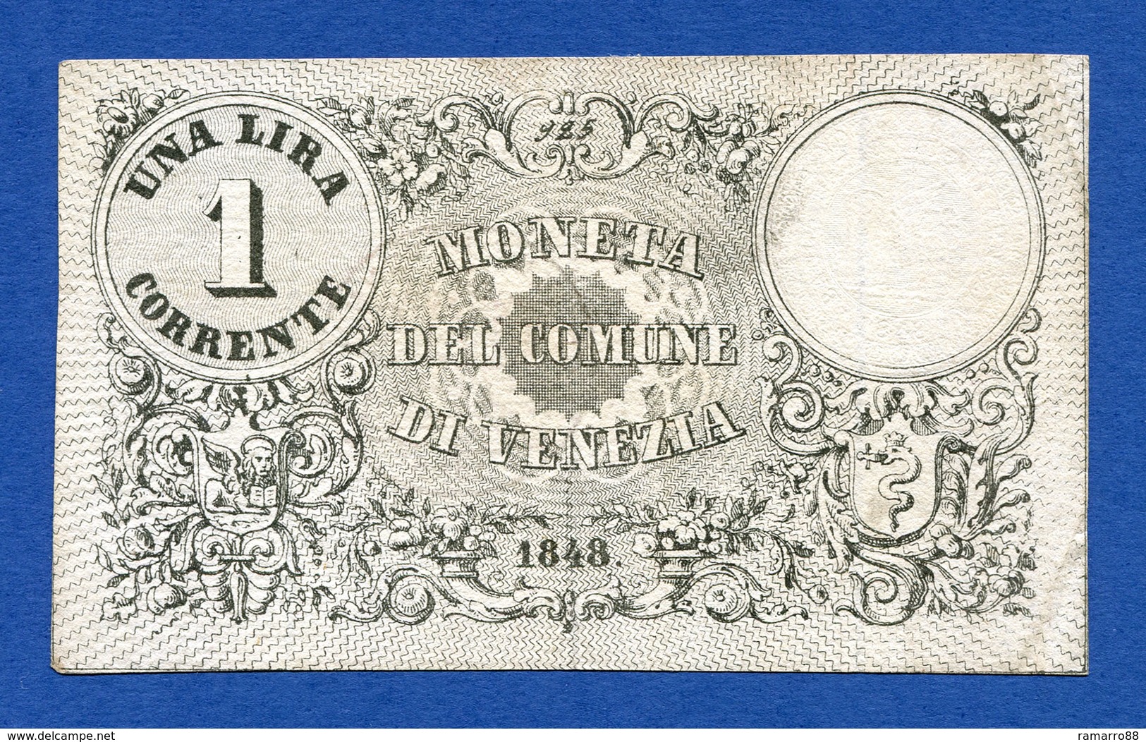 Italy - Venezia 1 Lira Corrente 1848 Governo Provvisorio R2 PS192 BB~SPL - Autres & Non Classés