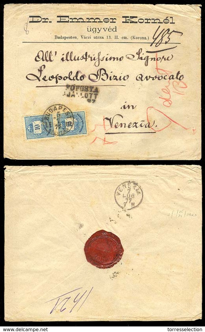 HUNGARY. 1877. Budapest / Venezia. Registered Env. Fkd. 10k X 2, Cds. VF. Scarce Usage. - Autres & Non Classés