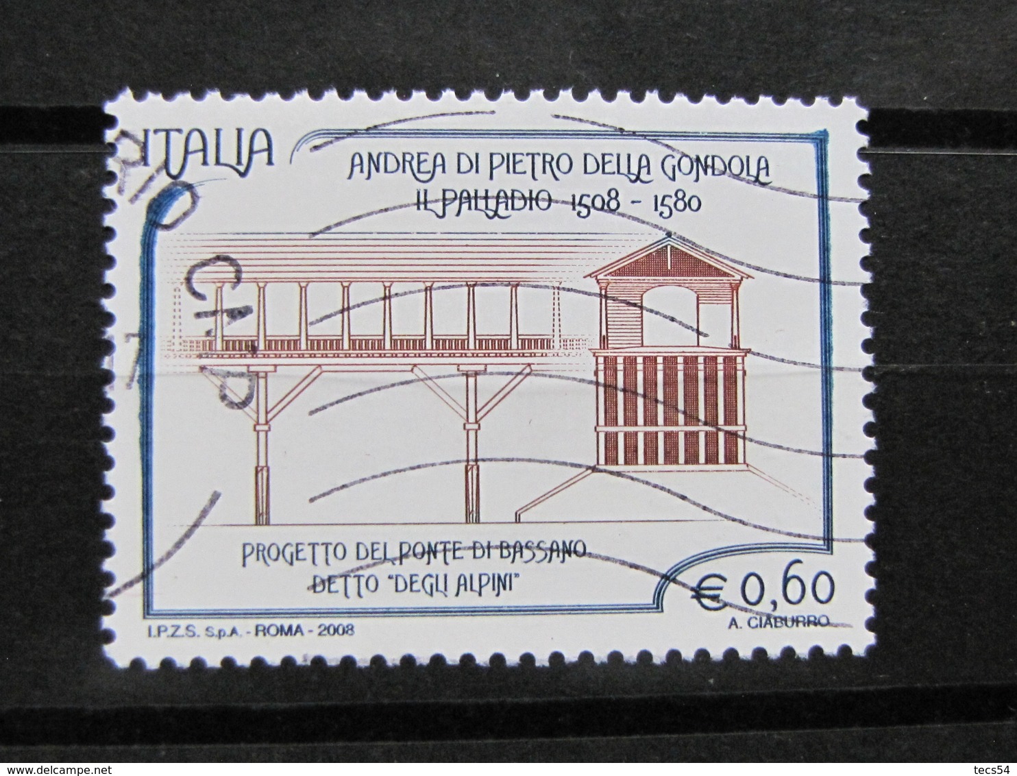 *ITALIA* USATI 2008 - 5° CENTENARIO PALLADIO - SASSONE 3033 - LUSSO/FIOR DI STAMPA - 2001-10: Usati