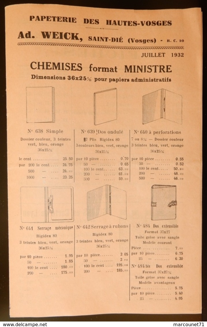 Rare Document Commercial 1933 Papeterie Des Hautes Vosges Weick Saint Dié Art Déco - 1900 – 1949