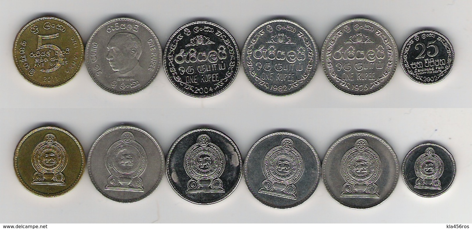 Sri Lanka 25 Cents 2002 1 Rupee 1975, 1978 ,1982 , 2004 , 5 Rupees 2011 - Sri Lanka