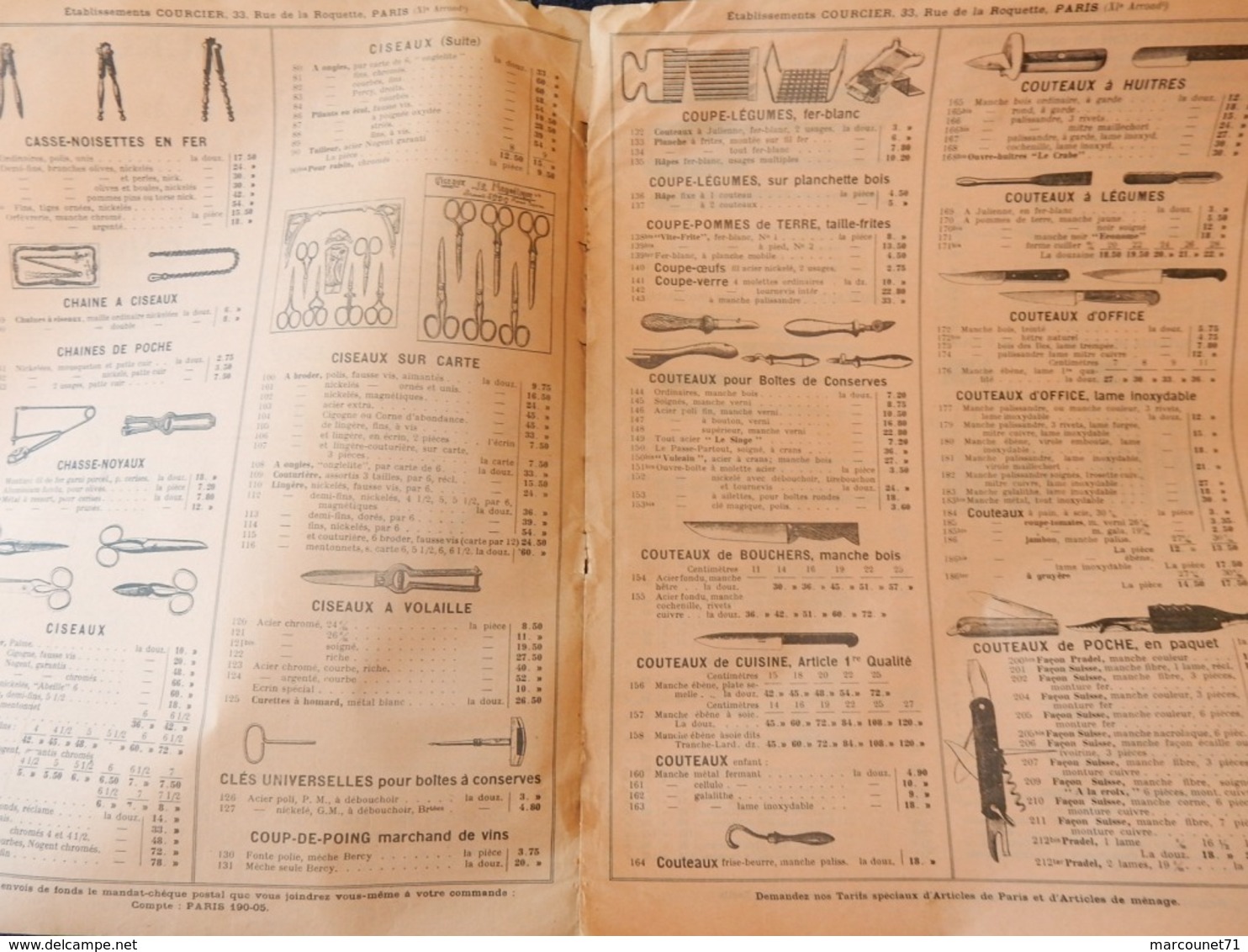 Rare Document Commercial 1936 Établissements Courcier Paris Coutellerie Couverts Bouchons Verseurs Canif - 1900 – 1949