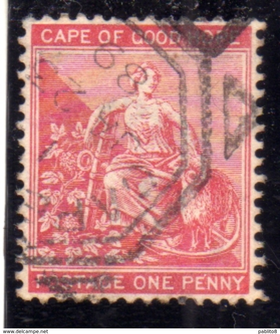 CAPE OF GOOD HOPE CAPO DI BUONA SPERANZA SOUTH AFRICA SUD AFRICA 1864 1865 SYMBOL OF COLONY ONE PENNY 1p D USATO USED - Capo Di Buona Speranza (1853-1904)