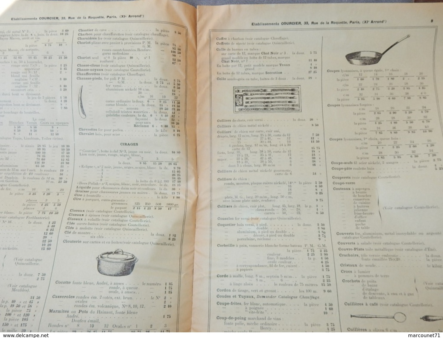 Rare Document Commercial 1935 Établissements Courcier Rue De La Roquette Paris Articles De Paris Bimbeloterie - 1900 – 1949