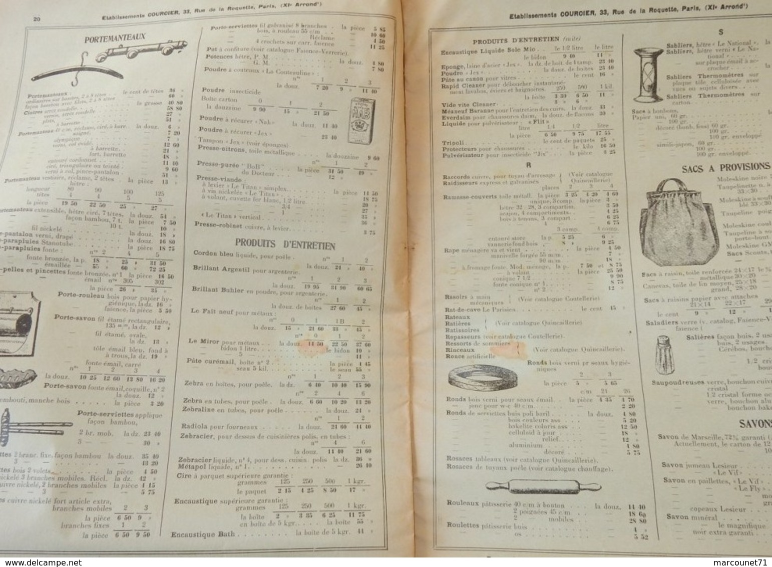 Rare document commercial 1935 Établissements Courcier rue de la Roquette Paris articles de Paris bimbeloterie