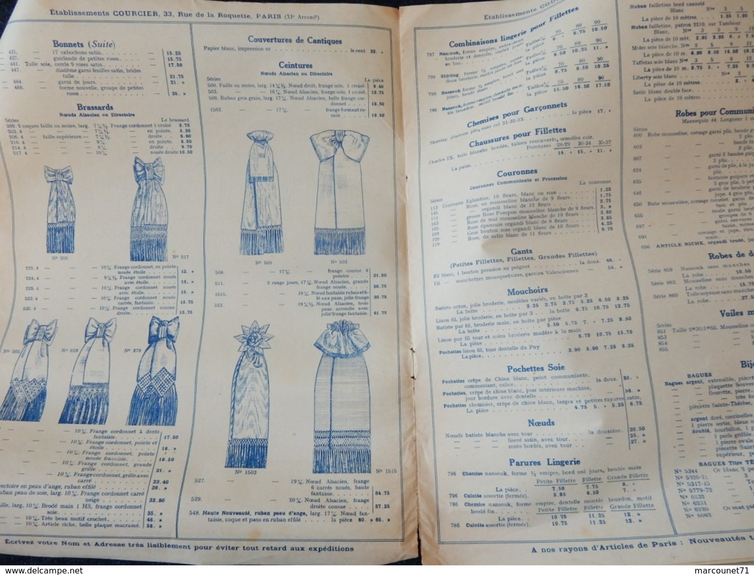 Rare Document Commercial 1934 Établissements Courcier Rue De La Roquette Paris Articles De Piété Et Premiere Communion - 1900 – 1949