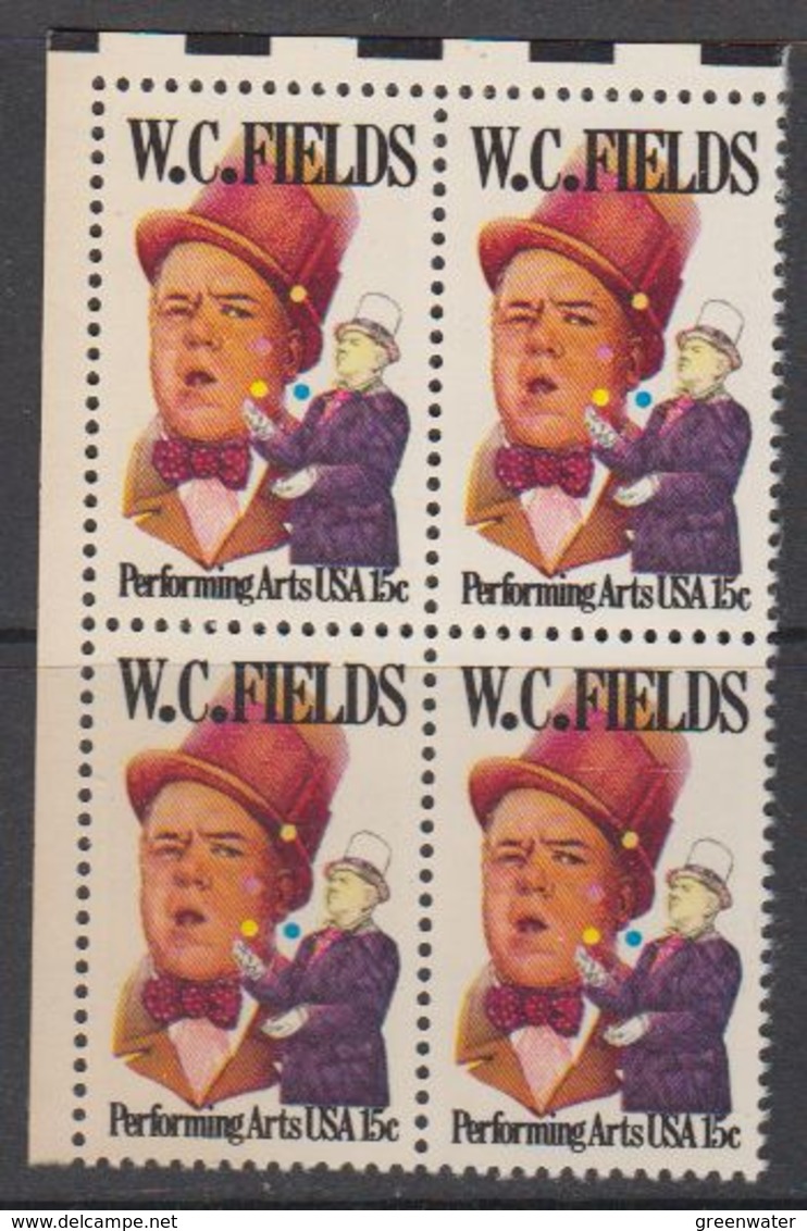 USA 1980 W.C. Fields 1v Bl Of 4 (corner) ** Mnh (41864B) - Ongebruikt