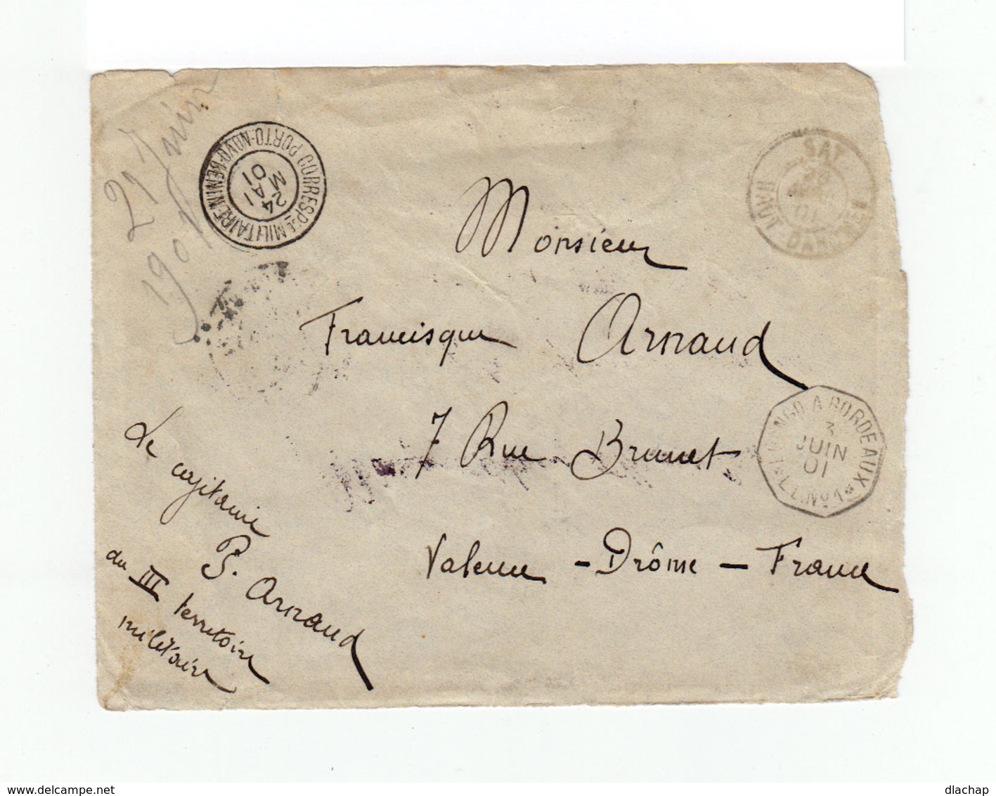 Sur Enveloppe Vers France Par Bateau Cachet Correspondance Militaire Porto Novo Bénin Mai 1901. CAD Haut Dahomey. (1087x - Lettres & Documents