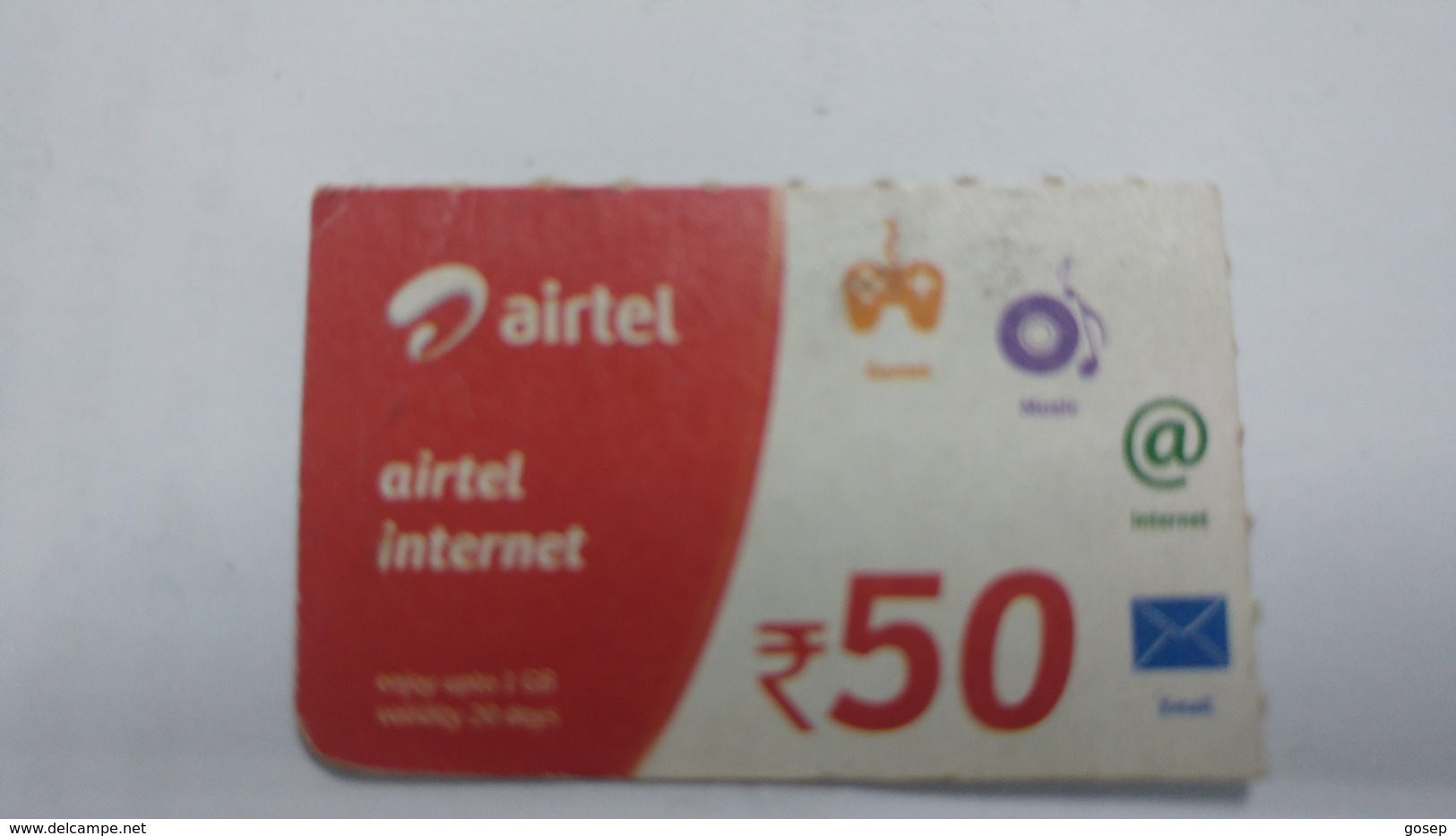 India-airtel Prepiad Card-internet Card-(52d)-(rs.50)-(new Delhi)-()-(look Out Side)-used Card+1 Card Prepiad Free - Indien