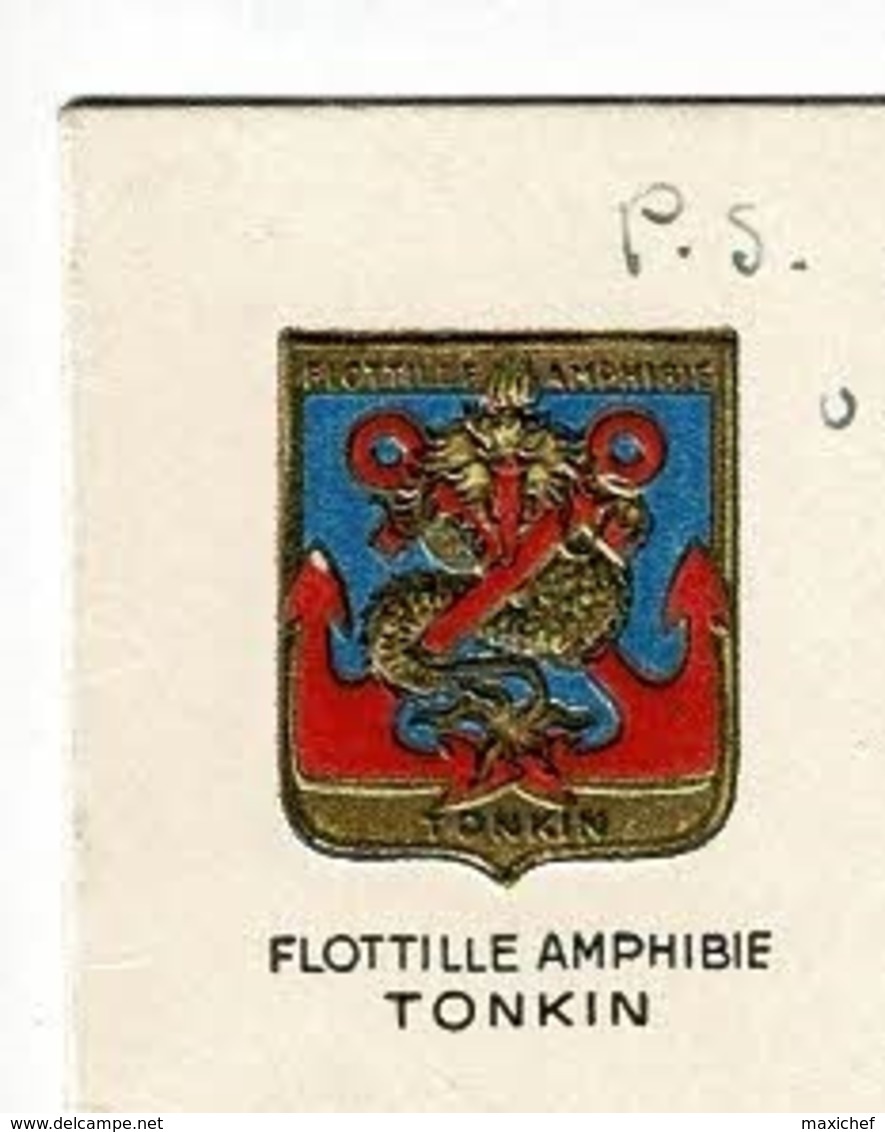 Insigne "Flottille Amphibie Tonkin" Circulé 1950 Sur Carton Double De "Meilleurs Voeux De Noêl Et Du Jour De L'An" - Guerres - Autres