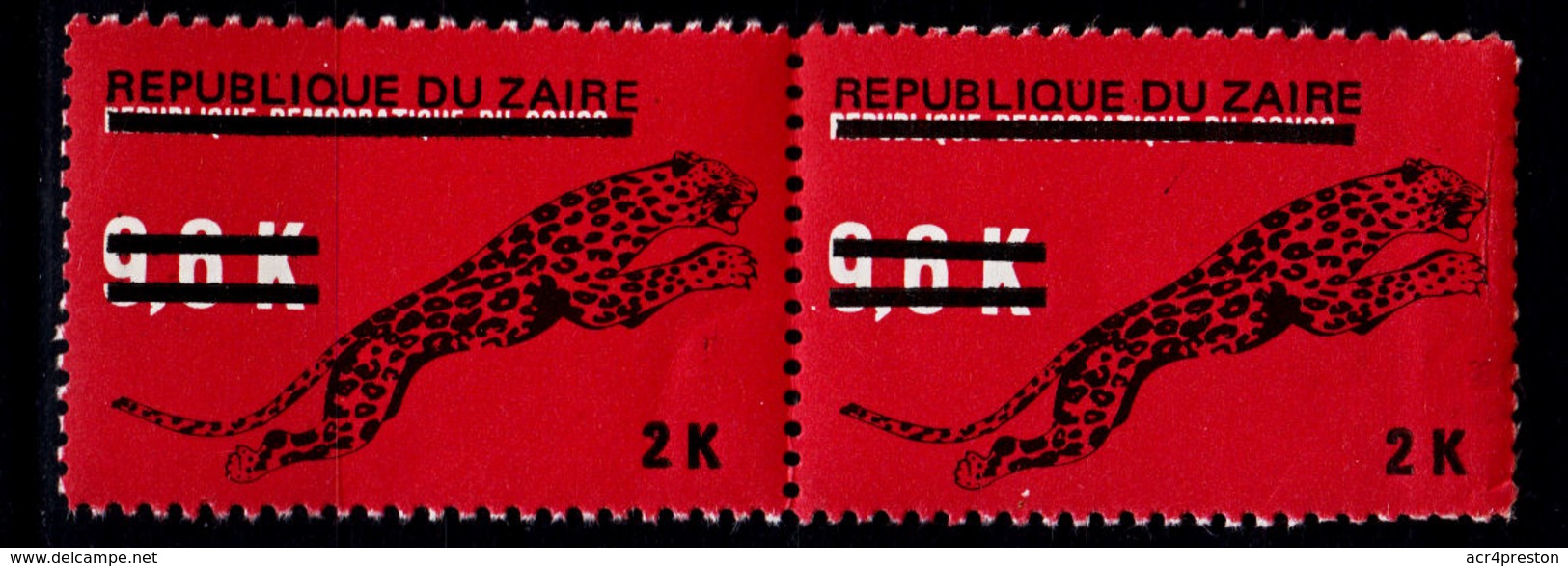 A1010 ZAIRE 1977,  SG 895 Provisionals, 2K Surcharge On Leopard, MNH Pair - Neufs