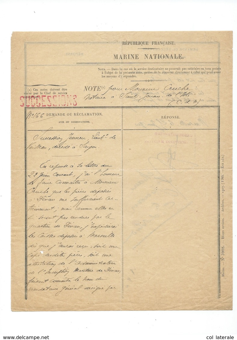 1900 SAIGON Succession D'un Lieutenant De Vaisseau Marine Nationale TB - Autres & Non Classés