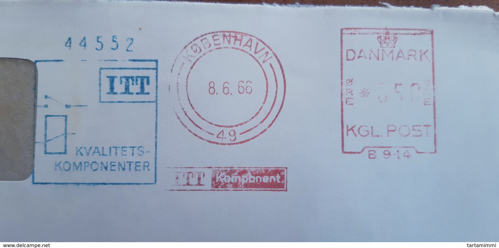 EMA METER STAMP DANMARK KØPENHAVN 1966 BICOLOR ITT ELECTRONICS COMPONENTS ELETTRICITA' ELECTRIC - Macchine Per Obliterare (EMA)