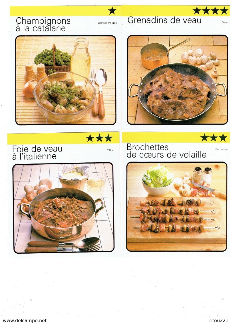 Lot 4 - Fiche Illustree CUISINE Recette Champignons Catalane Foie Veau Italienne Brohette Coeur Grenadins Veau - Cooking Recipes