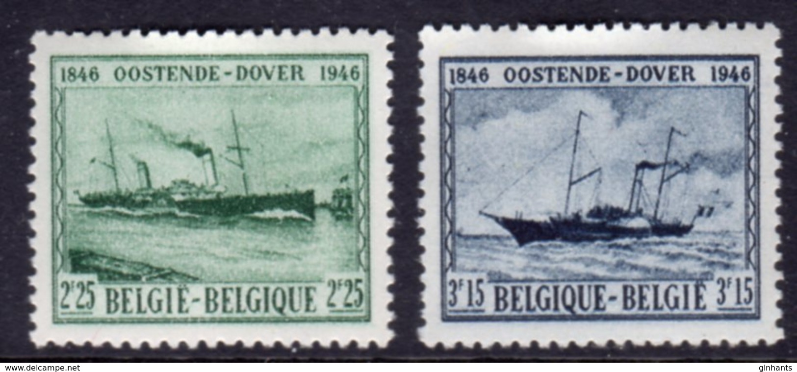 BELGIUM - 1946 OSTEND TO DOVER MAIL BOAT ANNIVERSARY PAIR OF STAMPS MOUNTED MINT MM * SG1175, 1176 - Unused Stamps