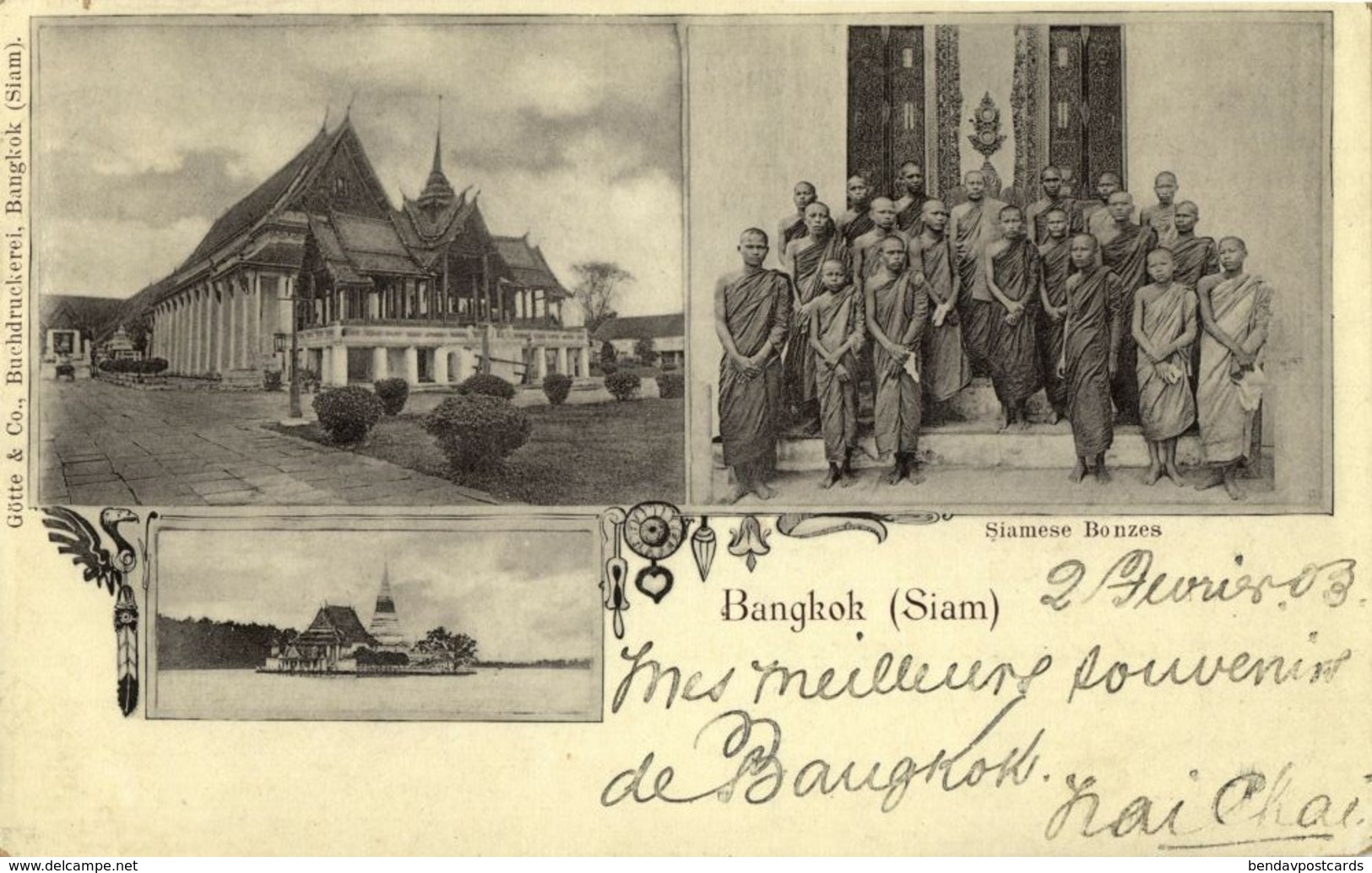 Siam Thailand, BANGKOK, Temples, Siamese Bonzes (1900s) Postcard - Thailand