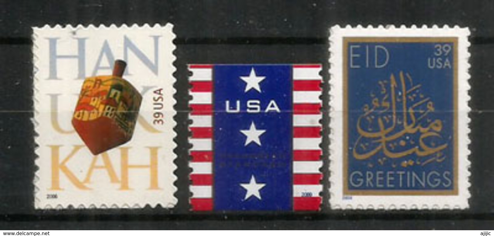 USA  Hanukkah (Jewish Holidays) +  Eid Al-Fitr (Muslim Festival). 3 Timbres Neufs ** - Neufs