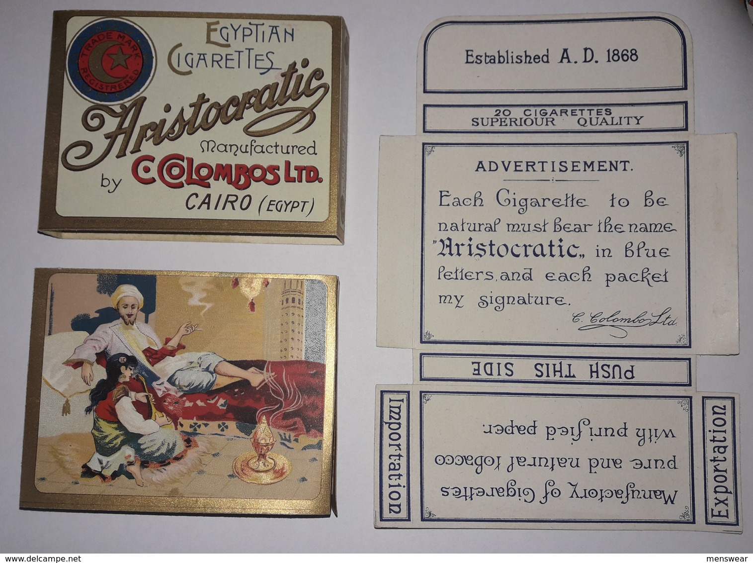 ARISTOCRATIC  C.COLOMBOS LTD.CAIRO MALTA  PACKET OF 20 CIGARETTE - 1920s VERY RARE - - Empty Cigarettes Boxes