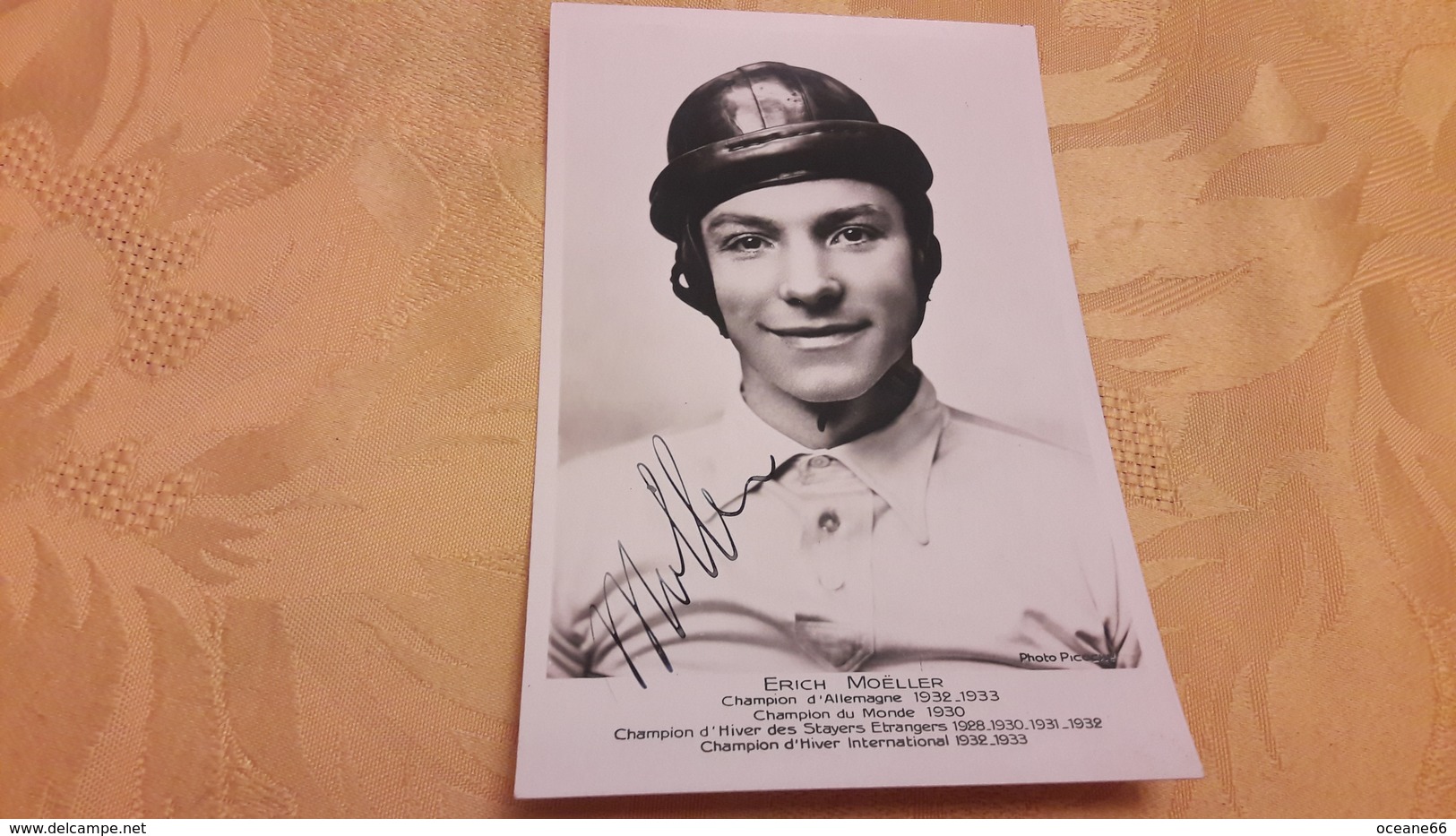 Erich Moëller Champion D'Allemagne Champion Du Monde 1930 Weltmeister Autographe Manuscrit Carte Originale - Ciclismo