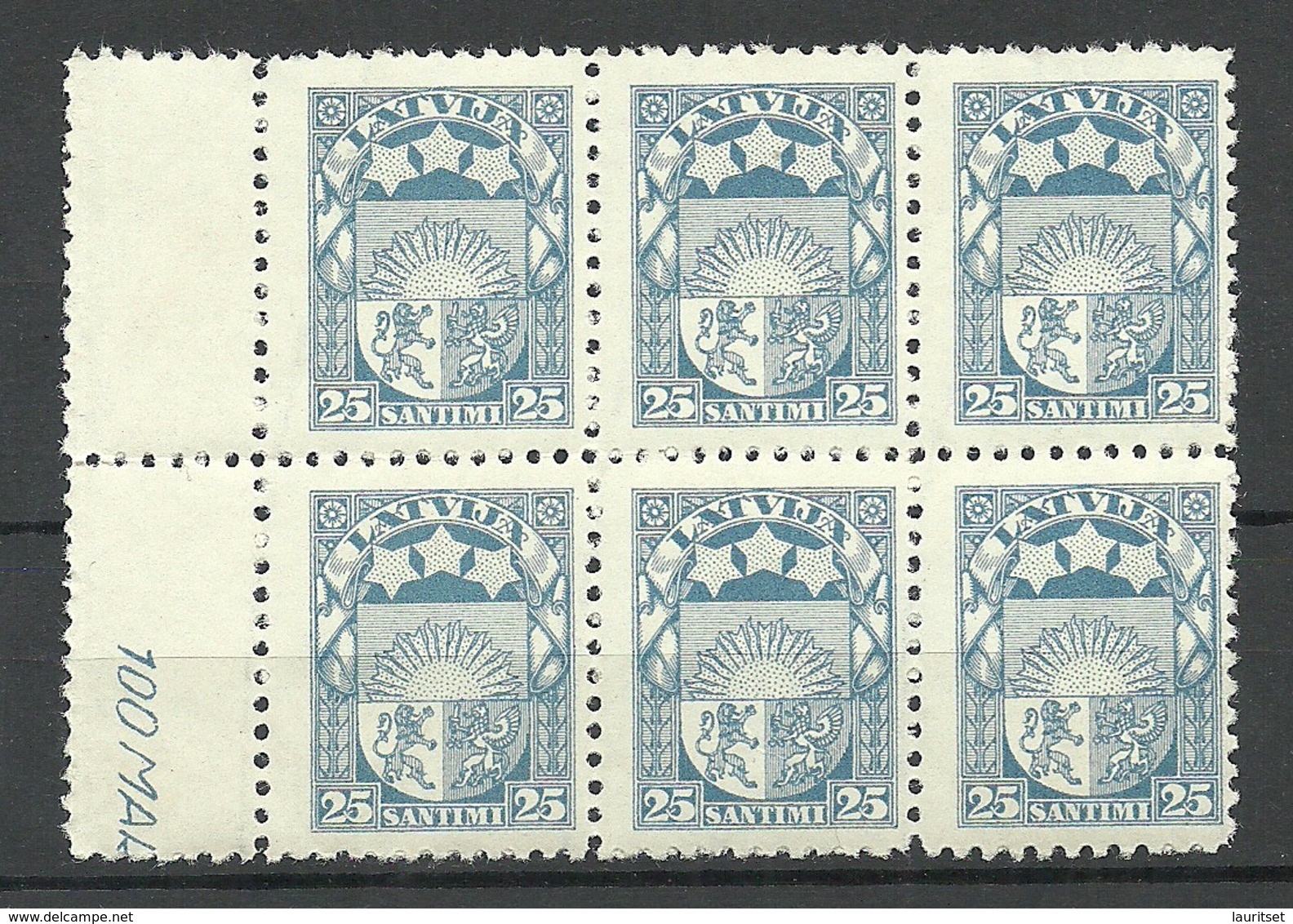 LETTLAND Latvia 1925 Michel 105 Als 6-Block + Zwischensteg Mit Teile V. Bogeninschrift MNH - Lettland