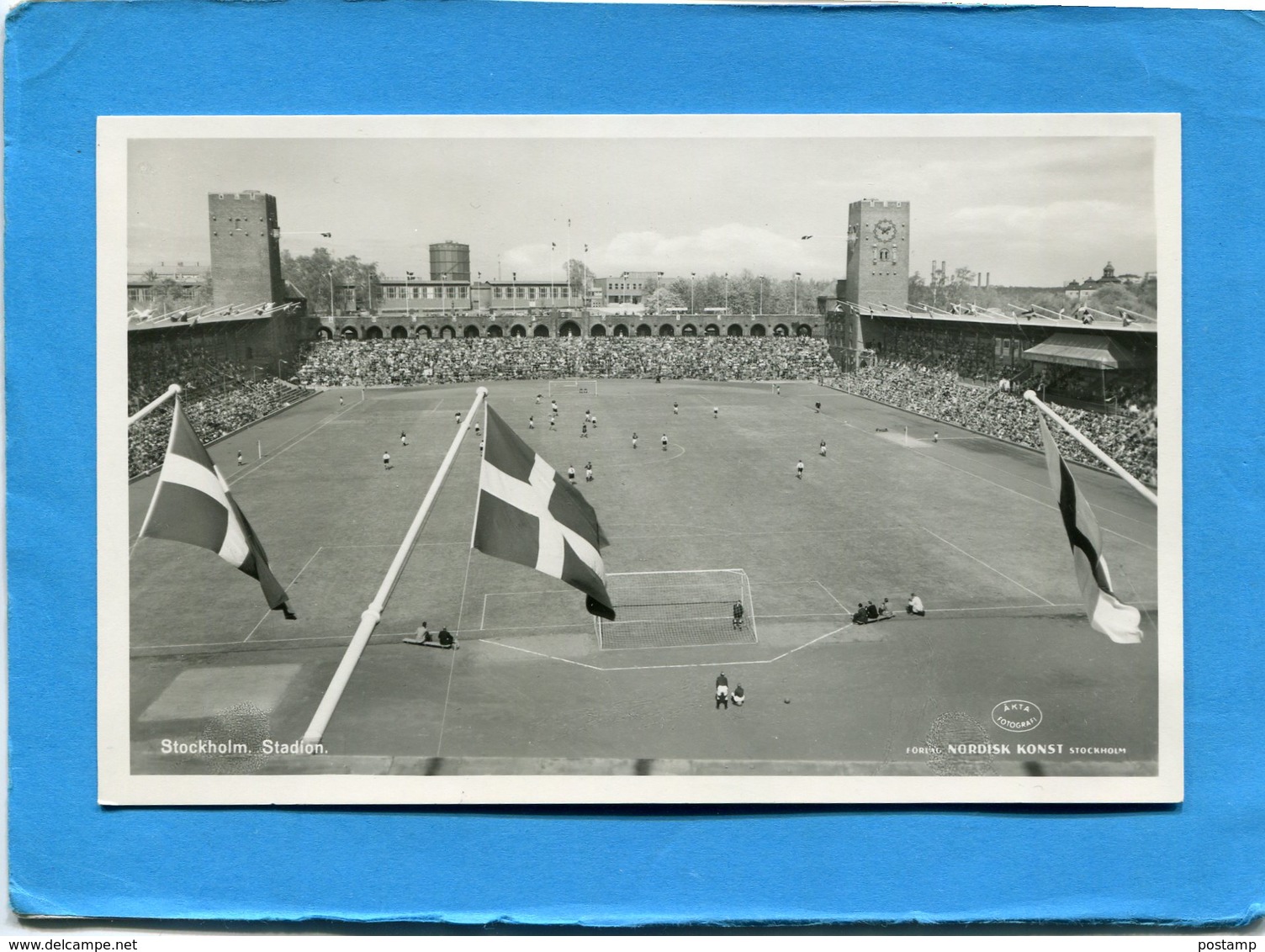 SUEDE-STOCKHOLM-STADION-le Stade Match En Cours -beau Plan Animé--vue Du Port-années 30 - Suède