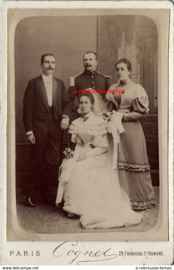 Grand CDV-(CAB) Mariage D'un Officier Du 89e R- Contre-épaulette- Photo Cognet à Paris Vers 1890 - Guerre, Militaire