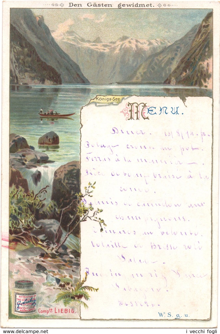 RARO MENU LIEBIG 39 Tedesco, Deutsch. Konigs-See, Il Lago Dei Re. 1894 - Liebig