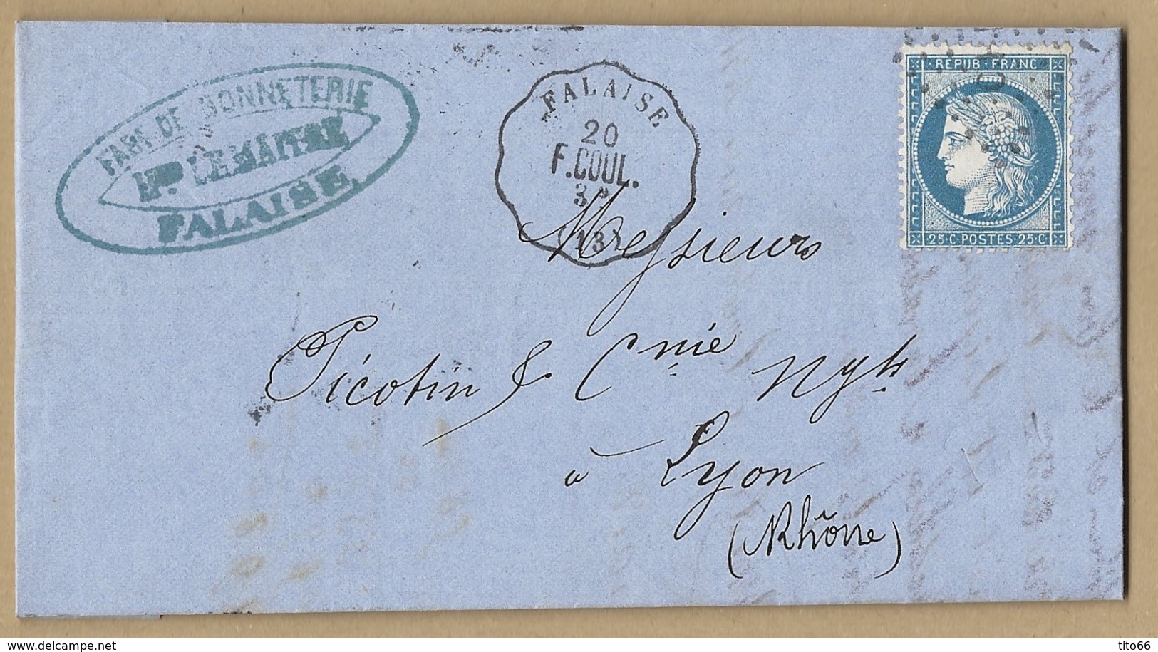 N°60 C Sur Lettre De Guibray TAD CONVOYEUR STATION Falaise Vers Lyon 20 Juin 1875 - 1849-1876: Classic Period