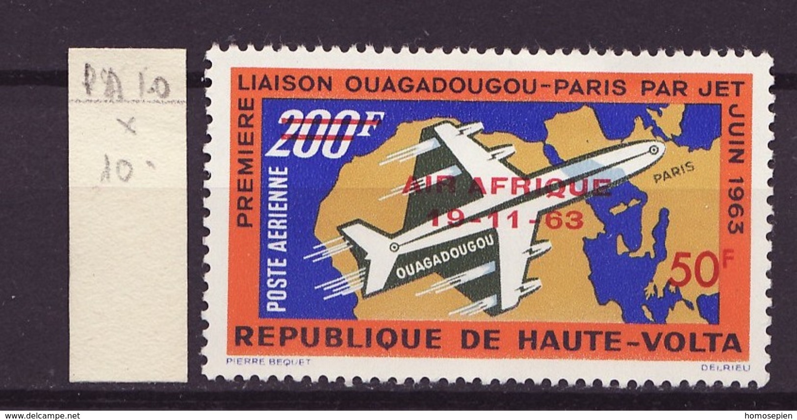 Haute Volta - Obervolta - Upper Volta - Burkina Faso Poste Aérienne 1963 Y&T N°PA10 - Michel N°F139 * - 50fs200f Avion - Haute-Volta (1958-1984)