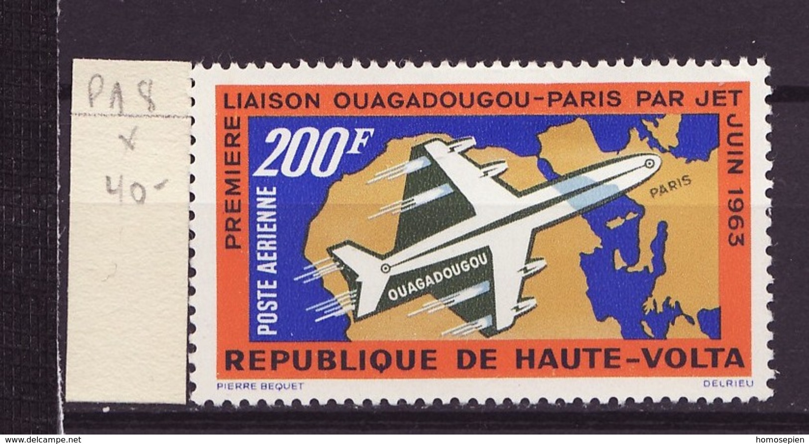 Haute Volta - Obervolta - Upper Volta - Burkina Faso Poste Aérienne 1963 Y&T N°PA8 - Michel N°136 * - 50fs200f Avion - Haute-Volta (1958-1984)