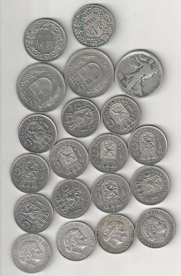 Lot Pièces Nederland - Suisse - USA Dont 5 Pièces En Argent - Vrac - Monnaies