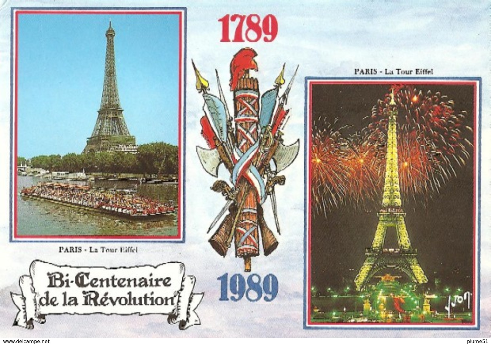 France Histoire 3 Cartes Bicentenaire Révolution Française PARIS Illustrateur LEPINE - CP91/96/110 - Histoire
