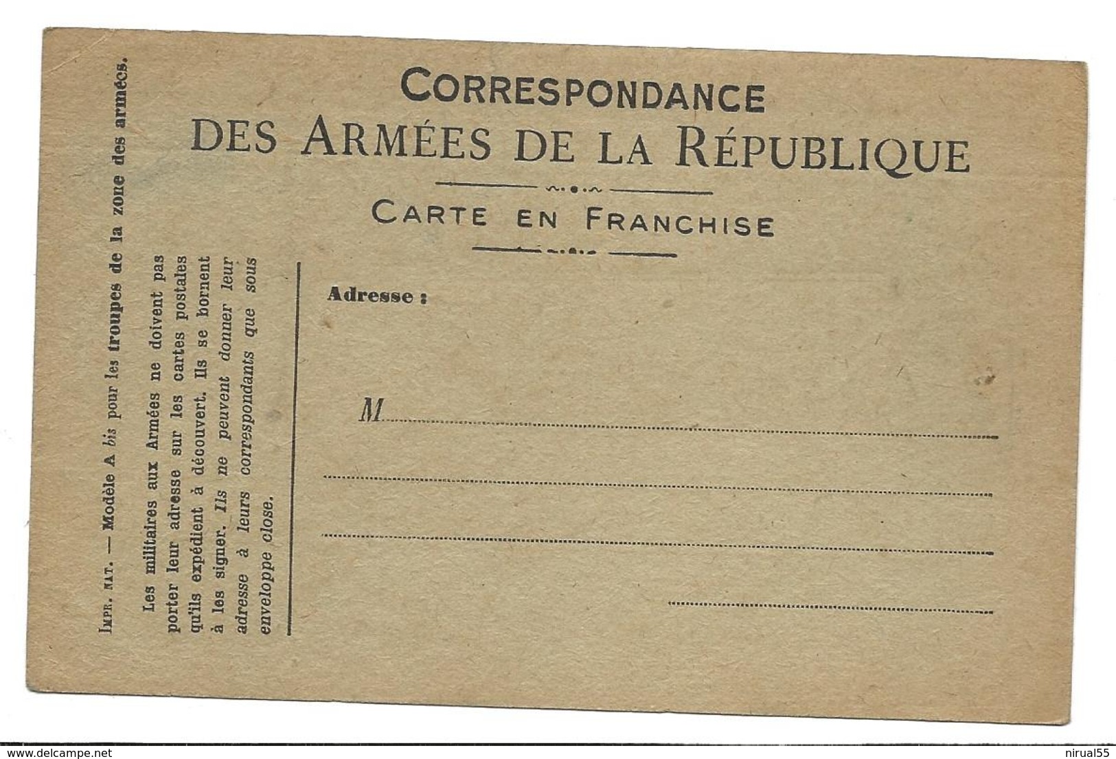 Correspondance Militaire Carte En Franchise Pré Remplie 2 Scans   . .G - Guerre 1914-18