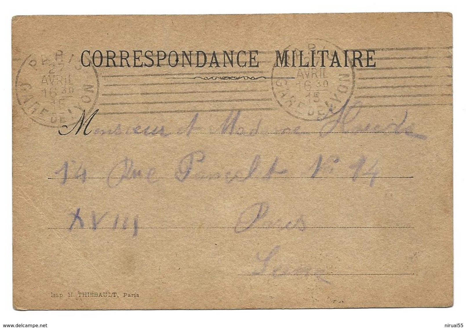 Correspondance Militaire 27.4.1915    2 Scans   . .G - Guerre 1914-18