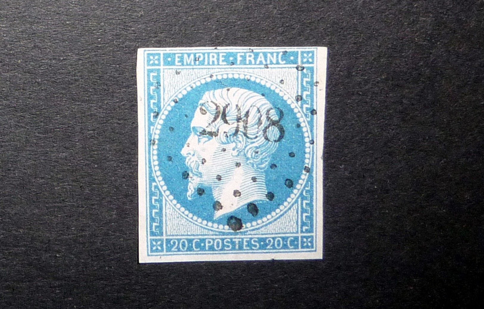 FRANCE 1860 N°14II OBL. LOSANGE PC 2908 (NAPOLÉON III. SECOND EMPIRE. 20C BLEU. LÉGENDE EMPIRE FRANC. NON DENTELÉ. TYPE - 1853-1860 Napoléon III