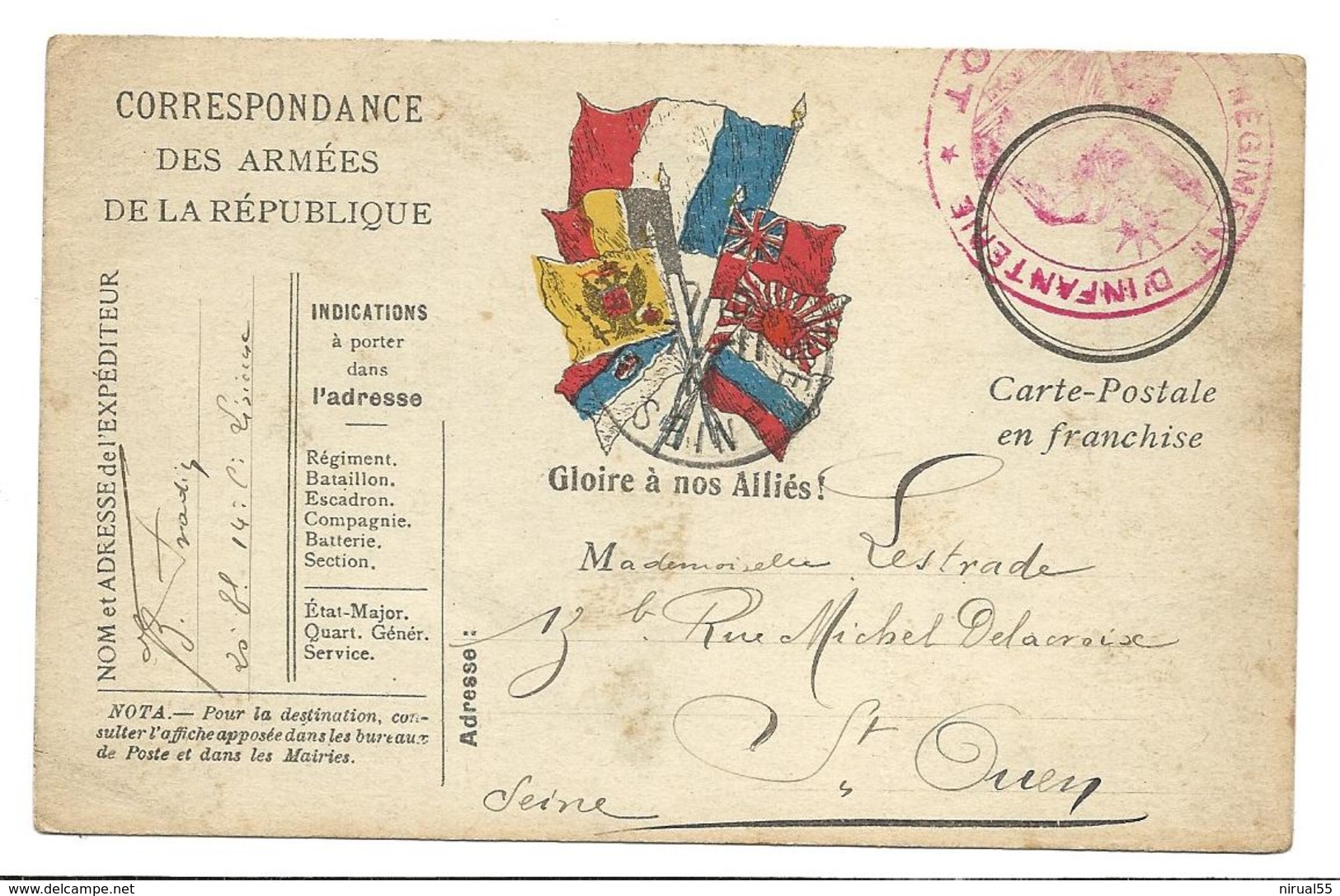 Correspondance Militaire Gloire à Nos Alliés   2 Scans   . .G - Guerre 1914-18