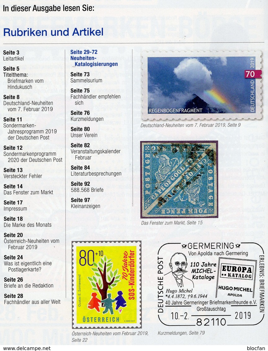 Stamps Rundschau Briefmarken MICHEL 2/2019 New 6€ Of The World Catalogue/magacine Of Germany ISBN 978-3-95402-600-5 - Philatelic Dictionaries