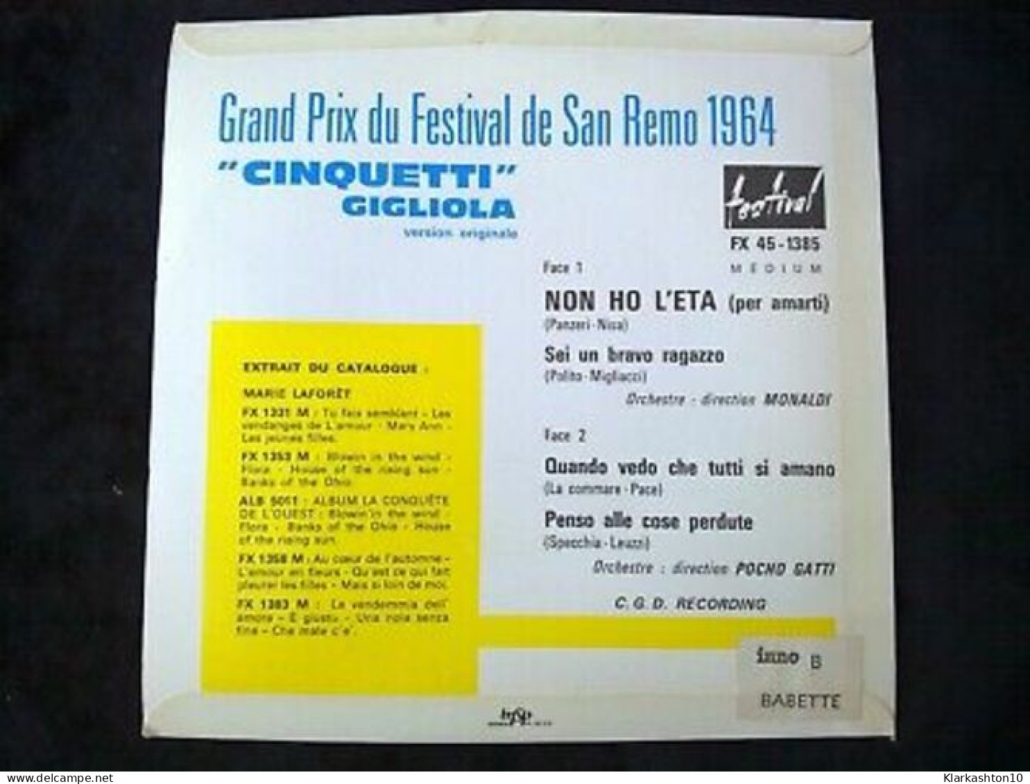 Grand Prix Du Festival San Remo 45t Festival FX 1385 M - Unclassified